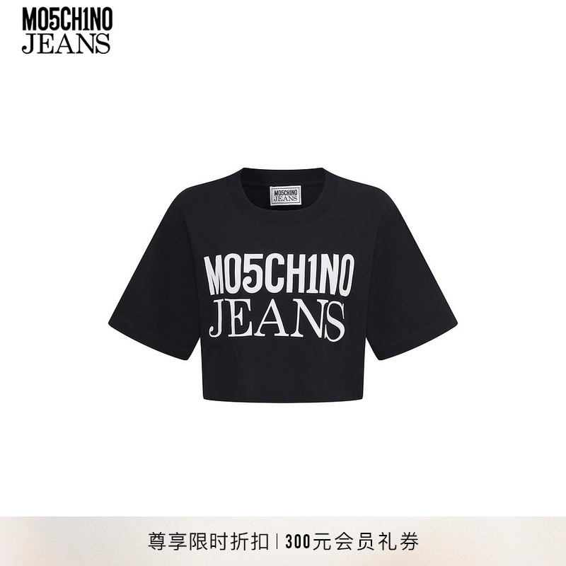M05CH1N0 JEANS  女士徽标印花短款T恤露脐上衣 MOSCHINO