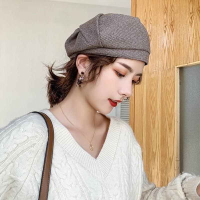 贝雷帽女短发适合戴的帽子秋冬女2025新款百搭八角帽显脸小画家帽