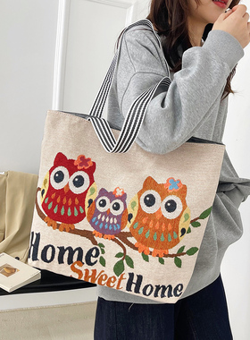 创意复古布兜加厚帆布包带拉链学生包单肩手提外出文艺白色百搭