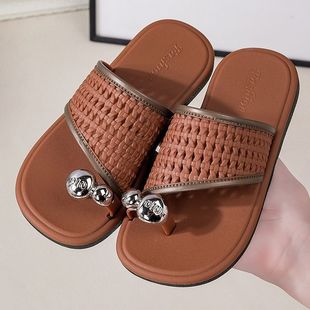 平底套趾罗马拖鞋女夏季仙女风时尚小众外穿编织沙滩女中童凉拖鞋
