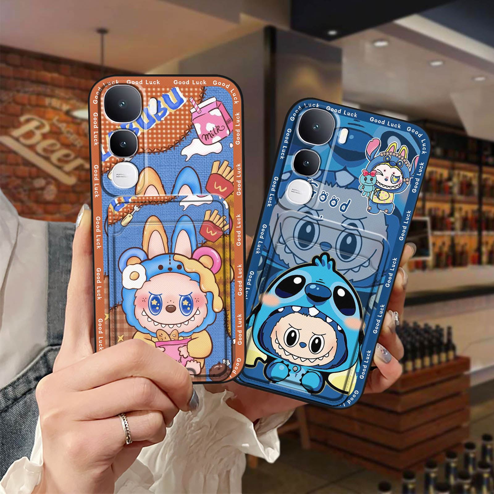适用VIVO Y400海外版手机壳青春个性情侣卡包涂鸦卡套创意简约