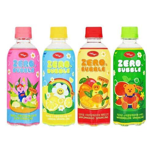 【4瓶】临期韩国进口冰灵博特联名气泡芦荟芒果柠檬西瓜口味355ml
