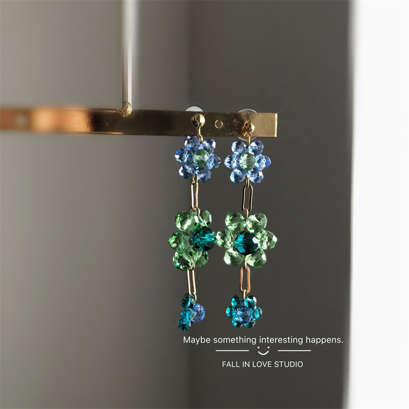 青绿水晶拼色耳钉无洞耳夹