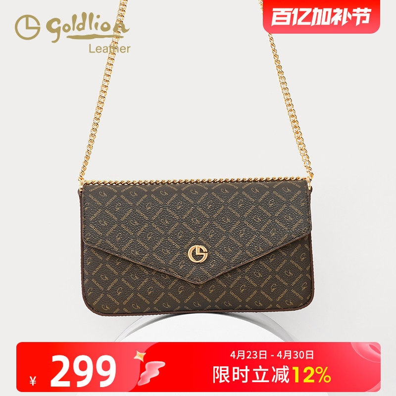 金利来优雅女包新款时尚单肩斜挎包印花信封小方包复古链条包轻奢