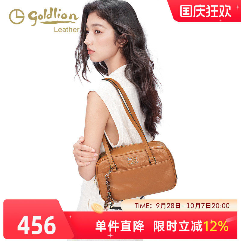 金利来正品女包新款时尚真皮小众简约波士顿手提包百搭单肩通勤包