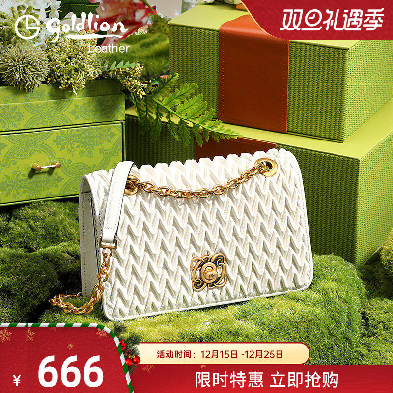 金利来女士真皮链条单肩包2025新款小众褶皱设计通勤斜挎小方包潮