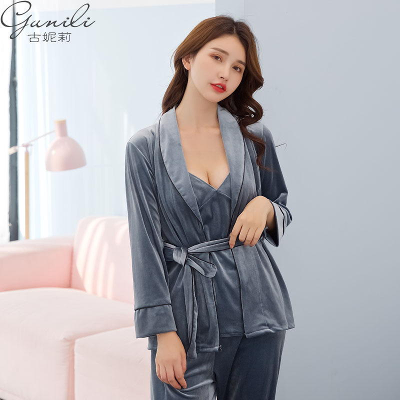 古妮莉秋冬新款韓版時尚金絲絨青果三件套家居服浴袍套裝在類目 女士內衣/男士內衣/家居服, 睡衣/家居服套裝中 - 來自Buy2taobao.com提供專業的淘寶代購服務
