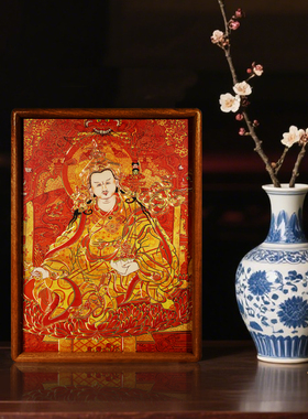 观互禅院手工錾刻铜雕画莲花生红唐唐卡摆台家居饰品桌面摆件装饰