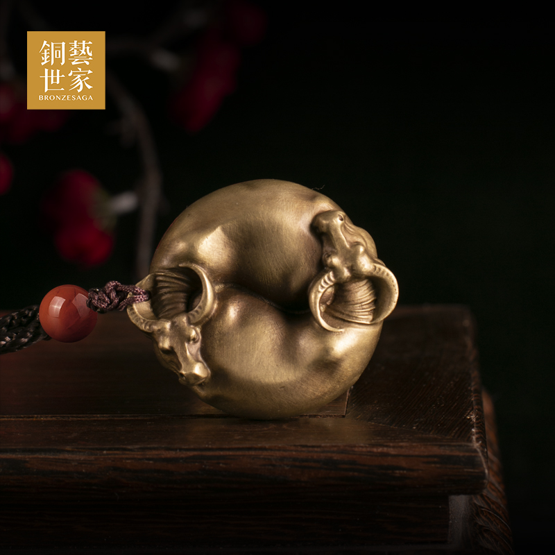 全铜太极牛八卦双牛把玩件古玩铜器牛转乾坤手把件工艺品礼品男士