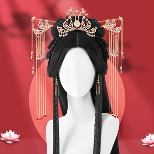 魏晋古风汉服假发整顶中分秀禾古装襦裙cos全头套造型结婚假毛女