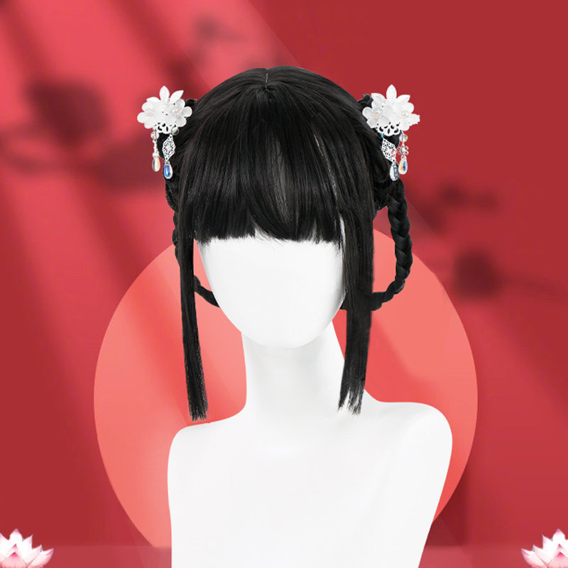 明制可爱古风cos汉服假发女整顶头套式万用襦裙儿童古装造型假毛