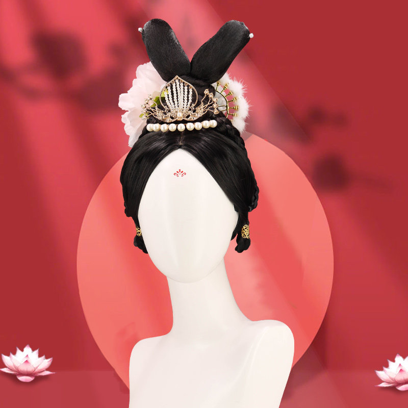 明制汉服整顶头套式汉服假发古典女全套头古风古装中分造型假毛