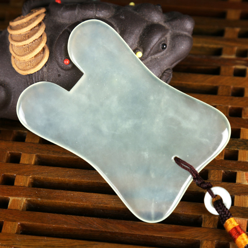 天然岫玉 玉石刮痧板后背 加宽加厚 面部刮痧板套装 美容 S形