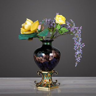 饰摆件 圣朗伦珐琅彩玻璃花瓶现代简约轻奢干花瓶家居客厅电视柜装