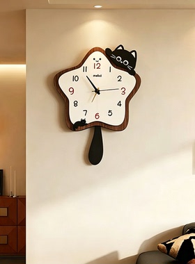 创意猫咪静音时钟挂墙高级感摆钟