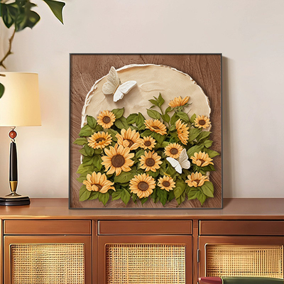 向日葵中古风肌理画高级感餐厅画