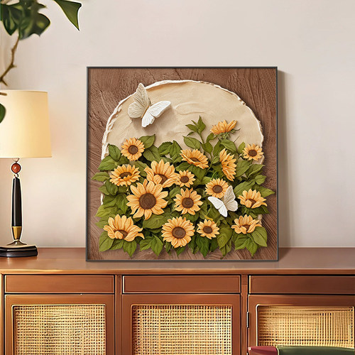 向日葵中古风肌理画高级感餐厅画