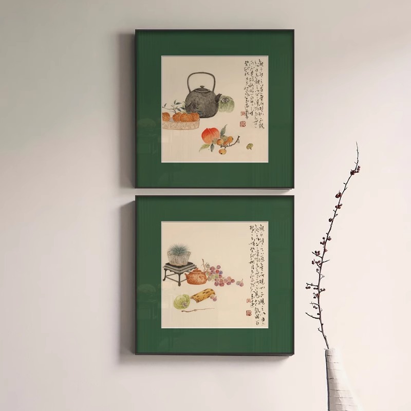 新中式茶室装饰画书房客厅壁画创意书法字画新款绿色禅意方形挂画图片