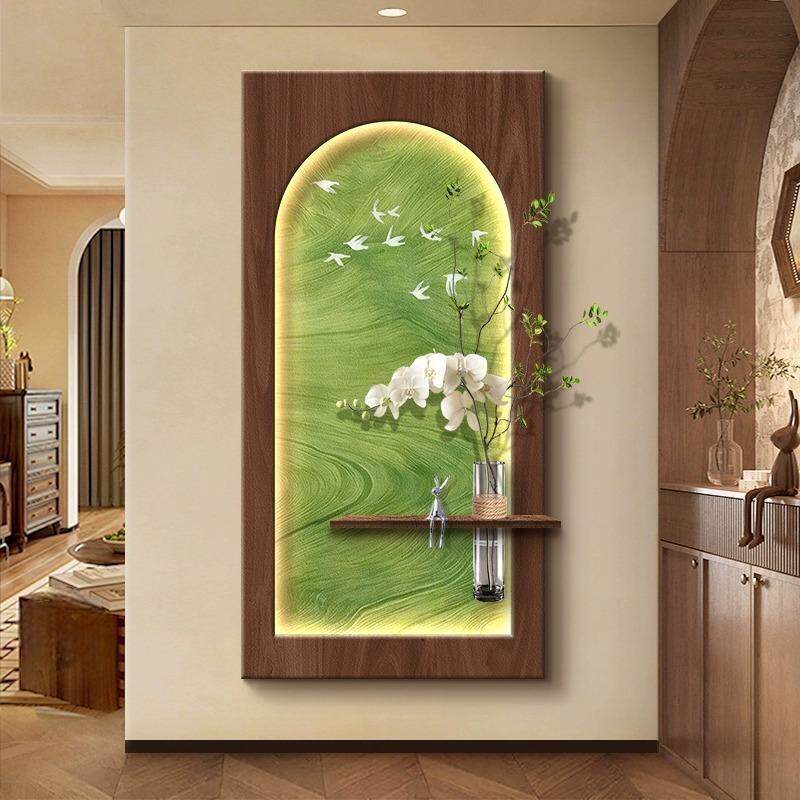 玄关中古风入户走廊水培绿植壁画