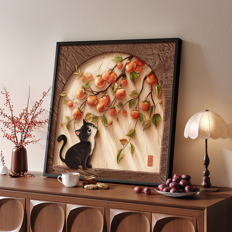 柿柿如意桌面摆画中古风猫咪电视柜装饰画复古可爱斗柜床头柜挂画,家居饰品,现代装饰画,淘宝优惠券,粉丝福利购,淘宝优惠卷