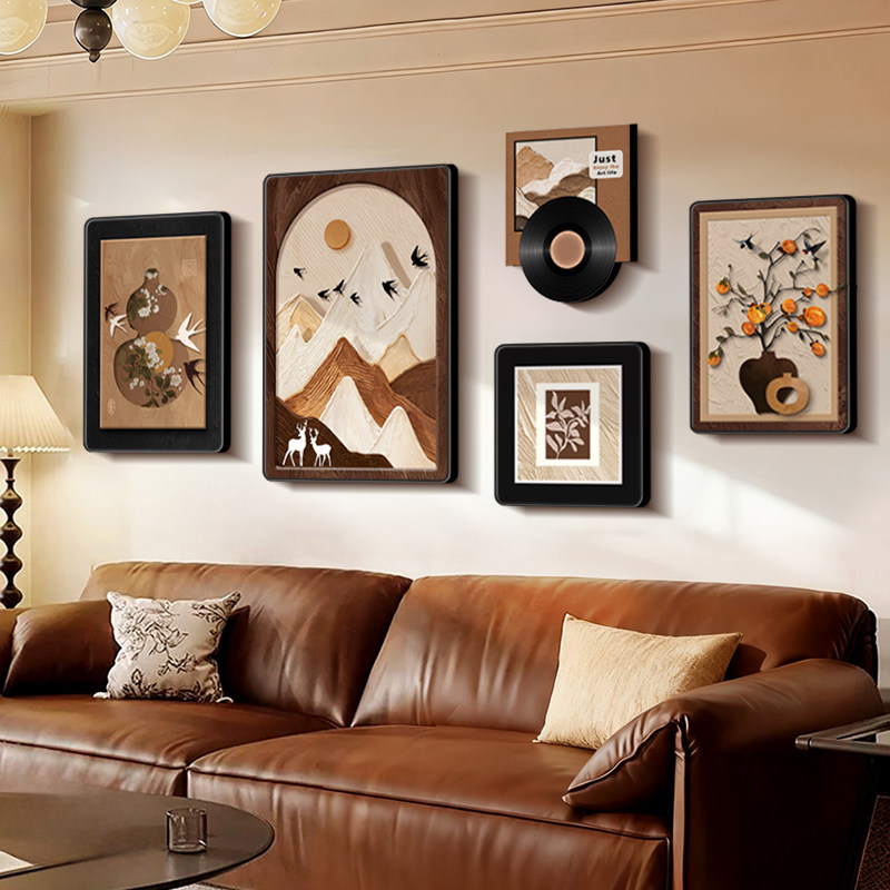 中古风客厅装饰画背有靠山寓意好沙发背景墙壁画现代简约组合挂画,家居饰品,现代装饰画,淘宝优惠券,粉丝福利购,淘宝优惠卷