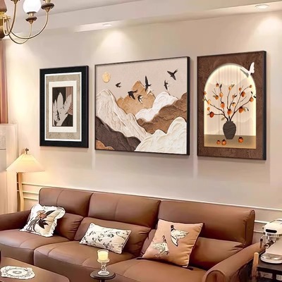 柿柿如意客厅中古风挂画复古新款