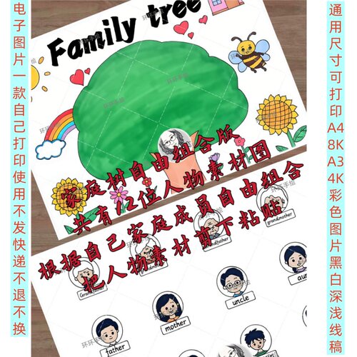 275三年级上册英语家庭树familytree手抄报绘画家庭成员自由组合