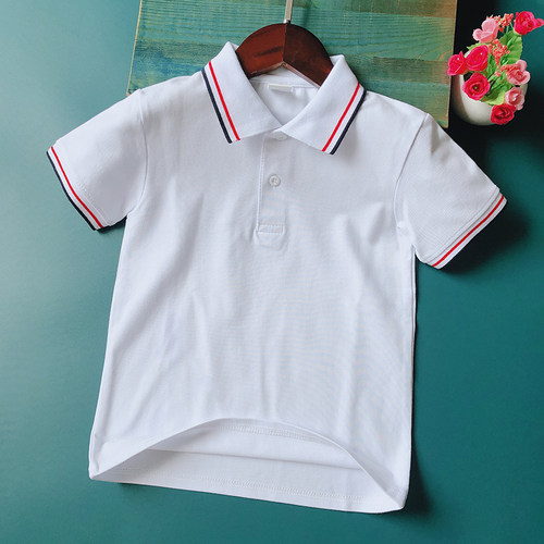 儿童校服男童短袖POLO衫女童T恤纯棉白色体恤中大童小学生班服