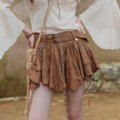 波西米亚度假风复古不规则下摆海边飘带高腰半身裙腰带小众短裙女