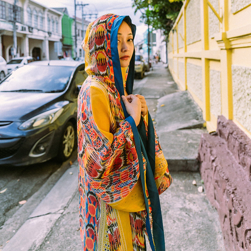 西藏尼泊尔度假旅拍民族风印花连帽防晒衣大袖飘逸长款开衫薄斗篷