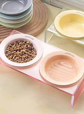 韩国飞碟宠物陶瓷碗猫粮碗饮水饭盆猫碗小型犬狗碗防黑下巴