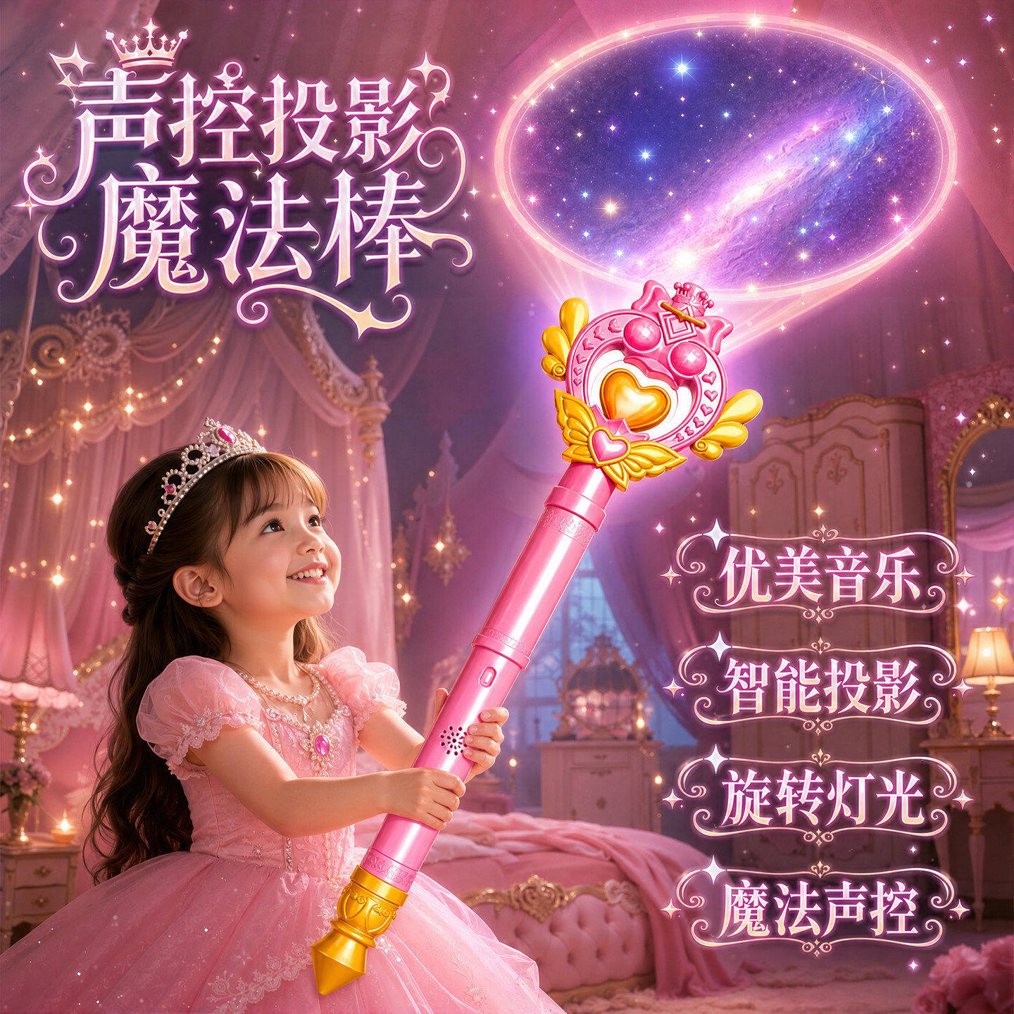 儿童声控魔法棒公主发光仙女棒小魔仙音乐投影女孩玩具六一节礼物
