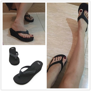 人字夹脚拖沙滩鞋 女士厚底黑色坡跟成人高跟时尚 夏季 冲量eva韩版