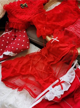 清仓回馈纯棉性感蕾丝结婚女红色本命年少女内裤甜美低腰冰丝短裤