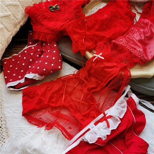 清仓回馈纯棉性感蕾丝结婚女红色本命年少女内裤甜美低腰冰丝短裤