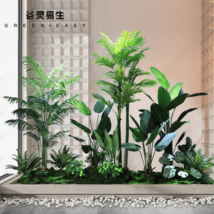 谷灵易生彷真绿色植物造景橱窗装饰室内景观植物大型散尾葵楼梯下