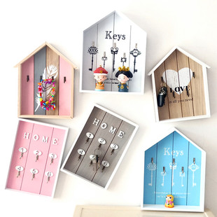 北欧实木收纳盒玄关门口钥匙盒挂钩儿童房小屋房子ins少女心壁饰