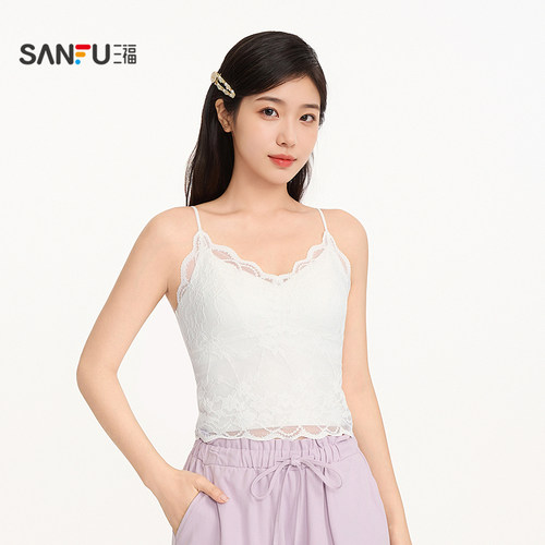 三福女夏季V领蕾丝吊带 法式个性外穿随心搭修身背心女521984