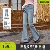 女2026新款 子女装 春季 复古喇叭裤 504794 蕾丝花边微喇裤 三福牛仔裤