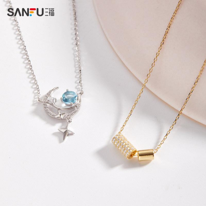 三福项链时尚小众轻奢高级感设计感月亮饰品配饰首饰女2023新款