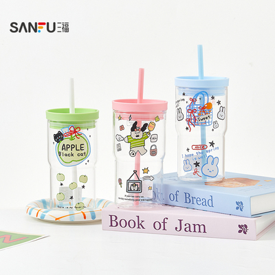 三福缔卡洛卡桌面UU吸管玻璃杯600ML 时尚创意水杯503755