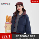 850076 蝴蝶结英文撞色格子双面穿外套女装 三福羽绒服2025新款 冬季