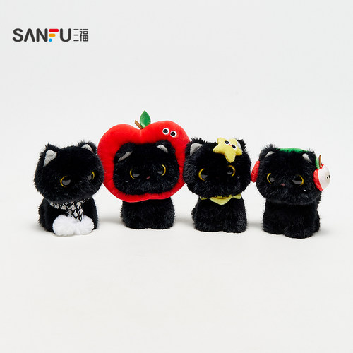 三福黑猫诺尔毛绒公仔13cm 趣味创意潮流玩具玩偶摆件517189