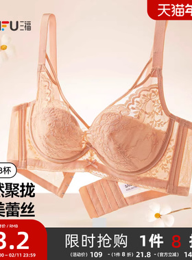 三福薄B杯记忆钢圈聚拢文胸 简约轻法式蕾丝提花内衣女503560