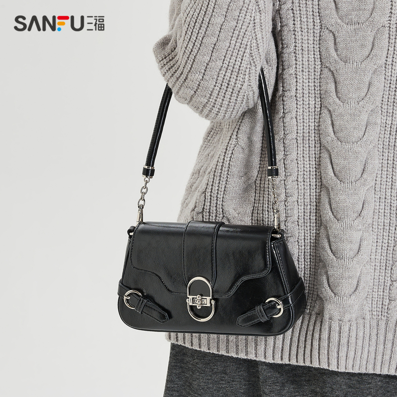 三福包包女款腋下包黑色手提包小包包单肩包日常通勤百搭上班旅行