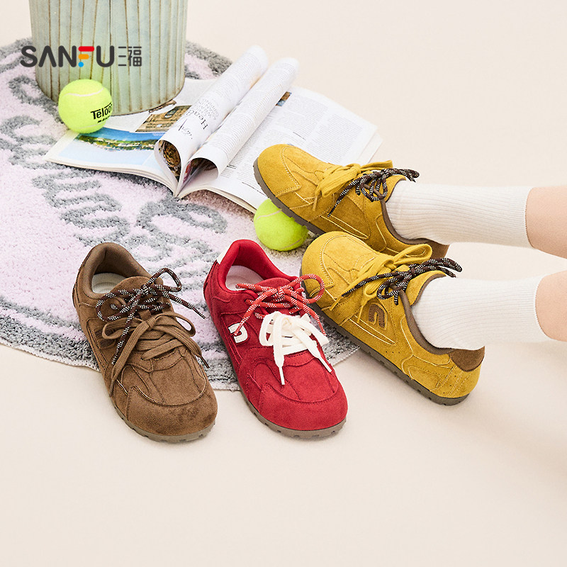 三福女低帮板鞋冬季复古玩趣甜心双鞋带薄底德训鞋女鞋848588,女鞋,休闲板鞋,淘宝优惠券,粉丝福利购,淘宝优惠卷