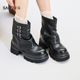 三福女中靴冬季 848166 都市游牧风侧边扣带朋克风厚底翻筒靴女鞋