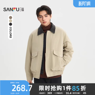 牛仔领裥棉短棉衣工装 男士 大口袋宽松外套516506 新款 三福2026春季