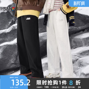 抽绳腰宽松直筒裤 英文刺绣针织休闲裤 子510117 男士 三福2025冬季