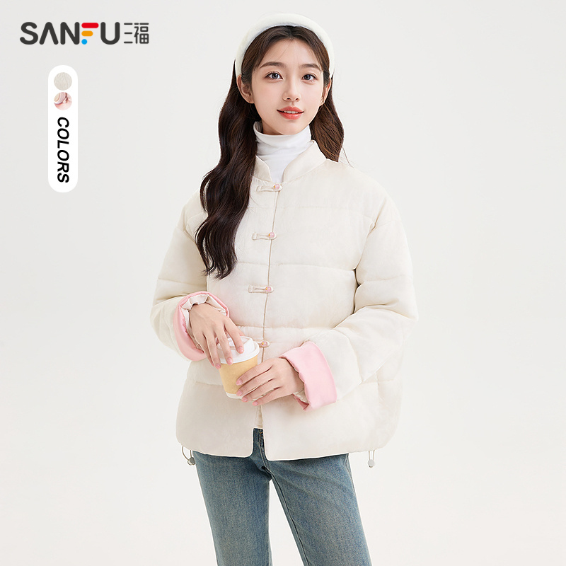 三福新中式棉衣女2024新款冬季盘扣小立领门襟棉服外套女装832568